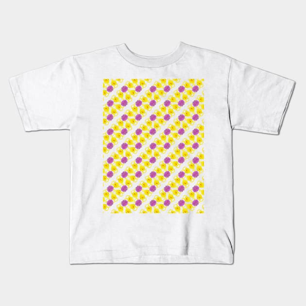 Floral yellow-lilac pattern Kids T-Shirt by Evgeniya